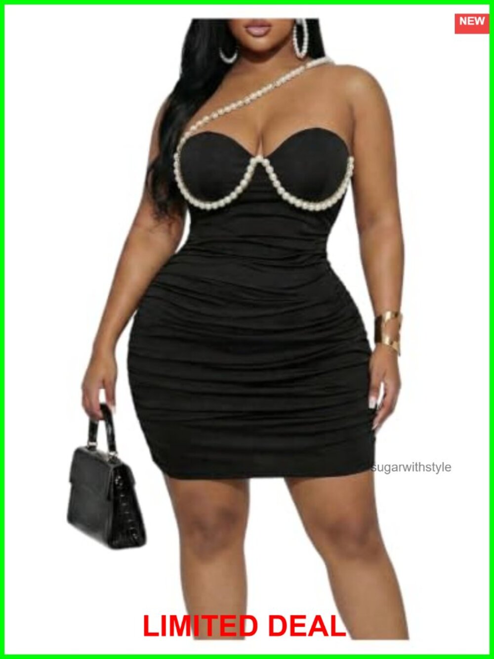 SHENHE Plus Size Strapless Bodycon Mini Dress Ruched Pearl Cocktail Party